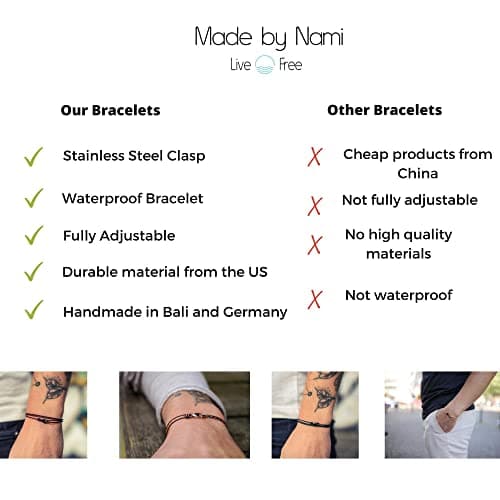 Bracelet Fin pour Hommes et Femmes avec Fermoir Mousqueton Artisanal - Bijoux de Surfeur Maritime - Bracelet Minimaliste en Tissu - 100% Étanche et Réglable (Noir Argent)