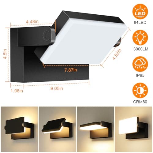 Kingwen 40W Applique Murale Exterieur Rotatif 3000K, Applique Led Extérieur Noir Angle Réglable 360°, Lumiere Extérieur Imperméable IP65 pour Jardin Entrée Terrasse