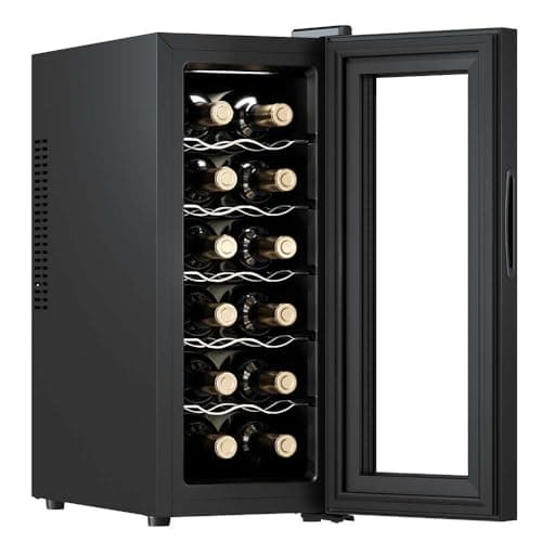 Cecotec Cave a vin Bolero GrandSommelier 1250 CoolCrystal. Cave à vin 12 Bouteilles avec refroidissement thermoélectrique et lumière LED à l'intérieur pour une meilleure conservation.