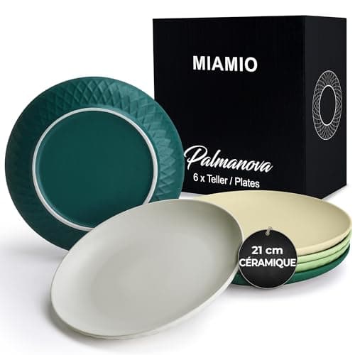 MIAMIO - Set de 6 assiettes/Set d'assiettes modernes en céramique/grès - Collection Palmanova (Vert, 21 cm)