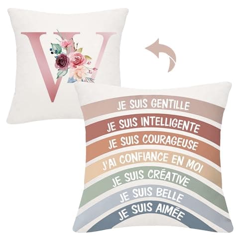 Cadeaux d'inspiration pour Les Femmes Filles Initiales A-Z Cadeaux motivationnels Coussin Arc-en-Ciel Recto-Verso pour Les Femmes Anniversaire Graduation Fête des mères Cadeau de Noël(W-Elle)