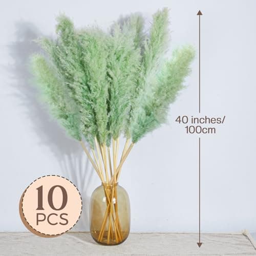 10 pcs Pampas Sechees Decoration - DATEFUN Bouquet Fleurs Séchées Naturelles 100 cm - Pampa Herbe pour Decoration Boheme, Décoration Maison, Deco Mariage Champetre (Vert)
