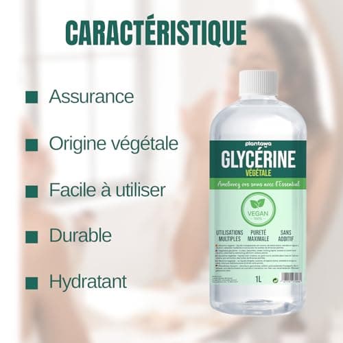 PLANTAWA Glycérine Végétale 1L | Glycérine Liquide Pour Faire Du Savon, Haute Pureté, Hydratant Naturel Cheveux et Peau, Sans Parfum Idéal Savons, Shampooings, Crèmes, Qualité Pharmaceutique