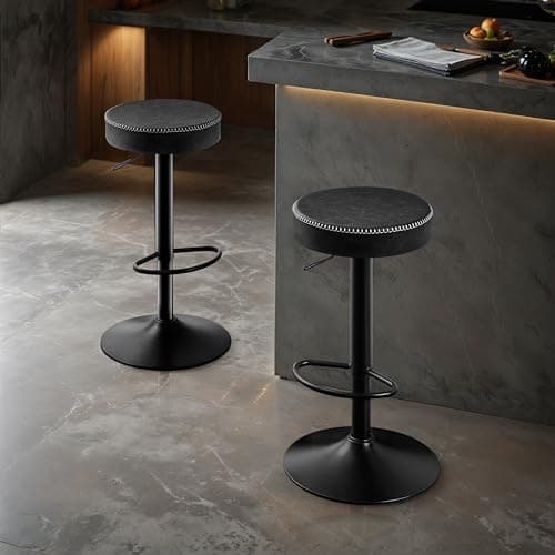 STOOLINK Chaise de Bar Lot de 2 Tabourets de Bar Réglable en Hauteur, Chaises Bar Cuir Microfibre, Tabouret de Bar avec Repose-Pieds, Chaise Bar pour Cuisine, Tabouret Bar Pivotant à 360°-Noir