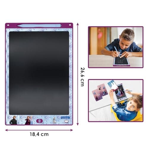 Lexibook, Ardoise Magique La Reine des Neiges, Jouet Artistique et créatif pour Filles et garçons, Format A4 avec dessins multicolores, Violet/Bleu, CRT10FZ