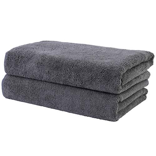 Polyte - 2 Serviettes en Microfibres - séchage des Cheveux - qualité Professionnelle/Salon de Coiffure - sèche Rapidement/ne Peluche Pas - Gris foncé - 50 x 101 cm