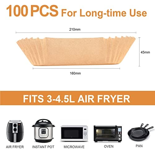 AiQInu Papier Sulfurisé pour Air Fryer, 100 Pièces 16cm Papier Cuisson Paper Liner, Food-Grade BPA gratuit, Jetable Antiadhésive Sans Huile Papier Parchemin Accessoires pour 4.5-6L Friteuse