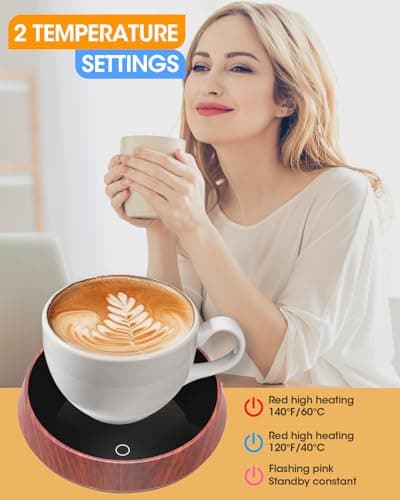 Chauffe Tasse Bureau avec Inductance Gravitationnelle pour Arrêt Automatique, Réchauffe Tasse à 3 Réglages de Température, Maintien Thé Lait Café au Chaud