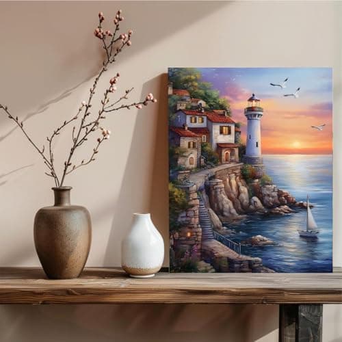 Peinture Numero Adulte Paysage, Phare Peinture par Numero Adulte, Peinture Numero Phare, Kits de Peinture au Numéro pour Décoration Maison et Cadeau 40x50 cm