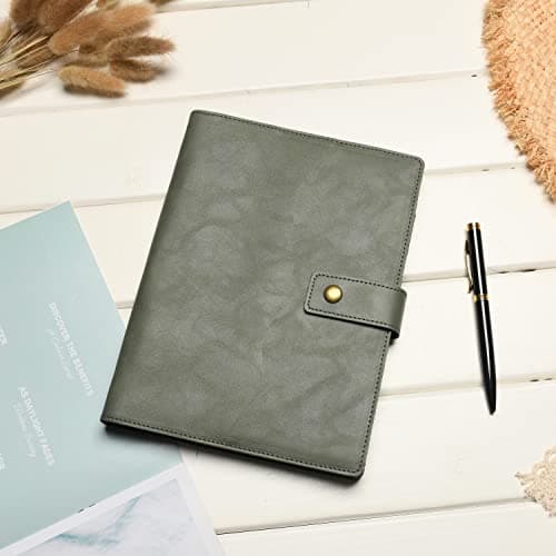 Wonderpool Carnet de notes rechargeable en cuir - Papier à pois intérieur en cuir véritable pour le travail de voyage et l'organisateur (Vert, A5)