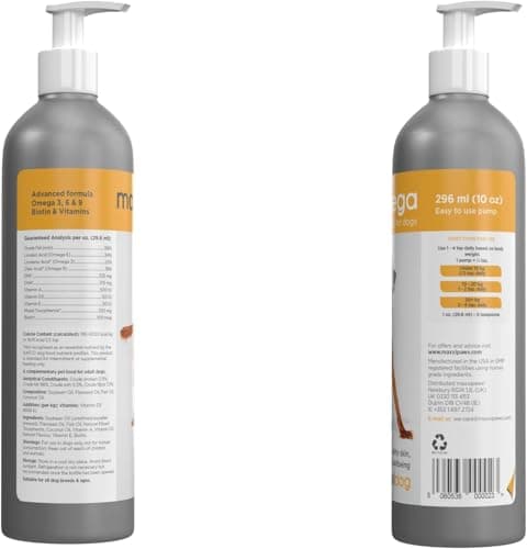 maxxipaws | maxxiomega | Huile Oméga Avancée pour Chiens | pour Une Peau Saine et Un Pelage Brillant | Pompe Facile à Utiliser | Oméga 3, 6 et 9 Plus Vitamines et Biotine | 296 ML