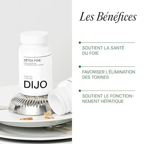 DIJO - Detox Foie - Draineur et Elimination de Toxines - Extrait de Chardon Marie, Romarin, Desmodium et Chrysantellum - 50 Gélules Gastro-Résistantes - Végan - Fabriqué en France