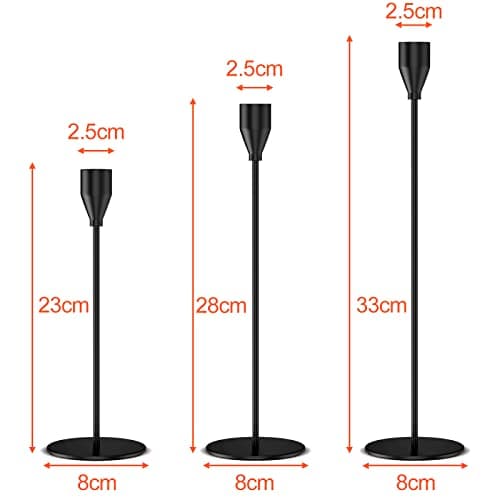 Relota 3 Pièces Bougeoir Noir 33/28/22cm, Rétro Métal Hauts Bougie Chandelier, Coniques Bougeoir Decoratif, Porte Bougies pour Mariage, Dîner Aux Chandelles, Saint Valentin, Décoration d'Intérieur