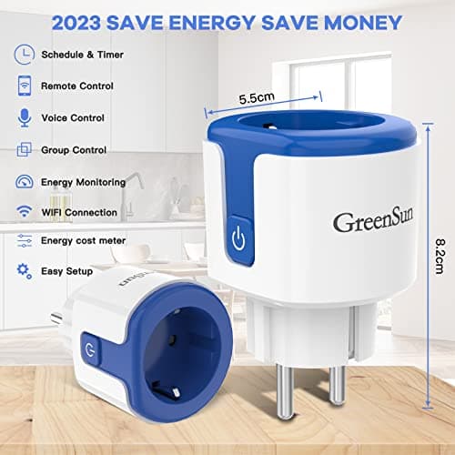 Prise Connectée, GreenSun Prise Programmable, Prise Compteur d'Énergie, Prise Connectée Alexa, Prise Minuteur, Prise Telecommande sans fil, 2PCs
