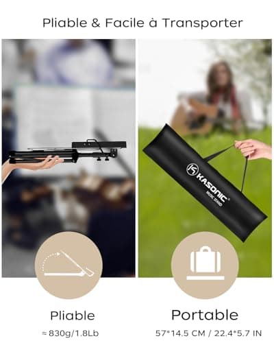 K KASONIC Pupitre, Kasonic 2 en 1 support de partition pliable à double usage et support de livre de bureau, portable et léger avec support de clip de feuille de musique