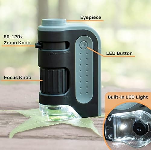 Carson MicroBrite Plus 60-120x microscope de poche éclairé par LED pour enfants, microscope portable, mini microscope pour étudiants en laboratoire scientifique, microscope éducatif pour STEM (MM-300)