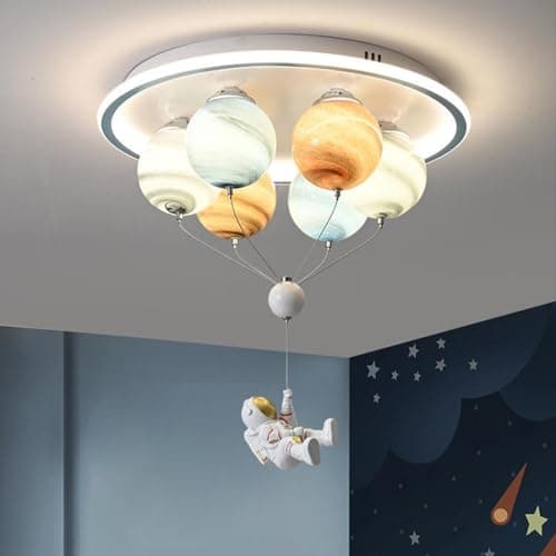 RuiRfh Plafonnier LED Astronaute de Dessin animé Lampe de Plafond intégré éclairage de Chambre créatif planète en Verre Lustre Chambre d'enfant Restaurant Maternelle Salle de Jouets Salle de Lecture