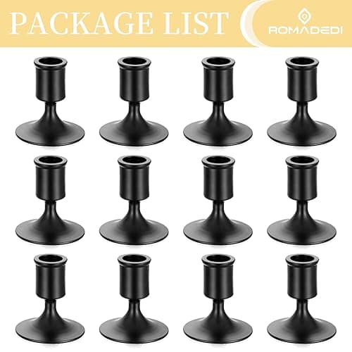 Romadedi Chandelier Bougeoir Noir Halloween - Lot de 12 Petite Bougeoirs Mariage Métal Décoratifs pour Bougies Chandelles Piliers Noel Decoration Maison L’Avent Centre de Table Moderne