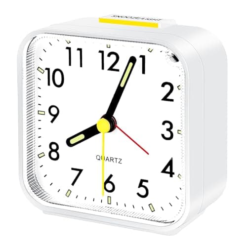 Gowkeey Analogique Silencieux sans Tic-Tac,Petite Réveil De Voyage Silencieux sans Tic-Tac, Réveil Lumineux Idéal pour Famille/Bureau (Blanc)