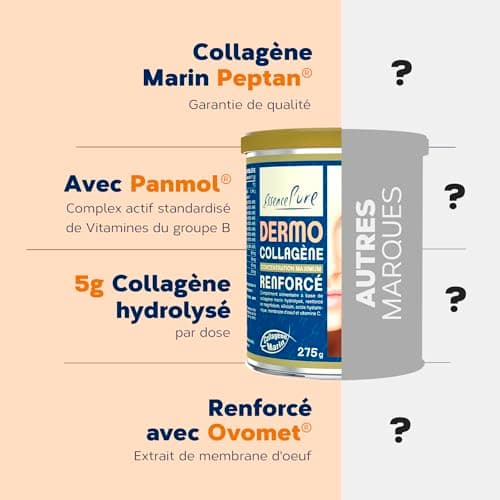 Collagene Marin Poudre 275g | Peptide de Collagene Hydrolysé Peptan 5000mg Collagène Marin Acide Hyaluronique, Ovomet et Biotine | Complément Alimentaire Peau Dermo Essence Pure | Api-Nature
