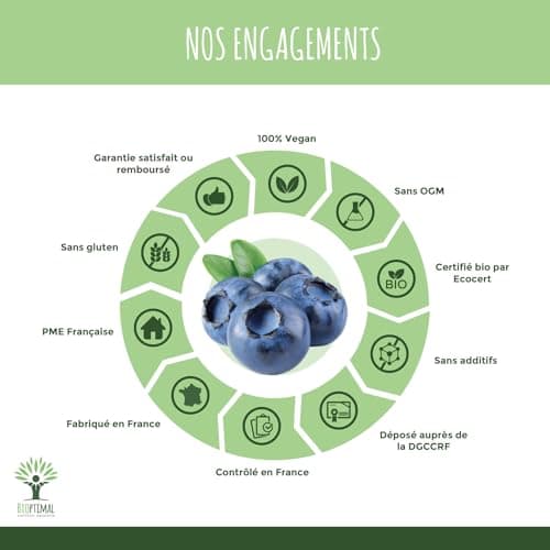 Myrtille Bio - Bioptimal - Complément alimentaire - Clarté visuelle Yeux Antioxydant Circulation - Lutéine Zéaxanthine Vitamine - 240 mg par Gélule - Fabriqué en France - Certifié Ecocert - 60 Gélules
