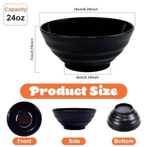 ADERTOS Bol à Céréales Plastique, 10 Bols en Plastique Incassables 24 OZ Bol Plastique Reutilisable Saladier Bol à Soupe Bol Petit Déjeuner Passe au Lave-vaisselle et au Micro-ondes, sans BPA, Noir