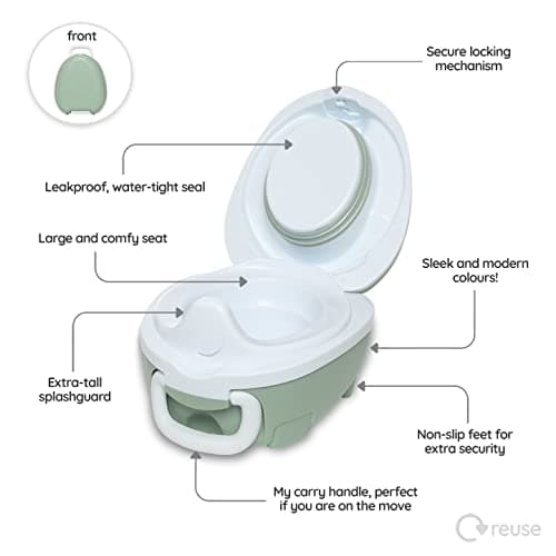 My Carry Potty - Pot de Voyage Vert Pastel, Meilleur Siège de Toilette Portable pour les Tout-Petits et les Enfants à Emporter Partout
