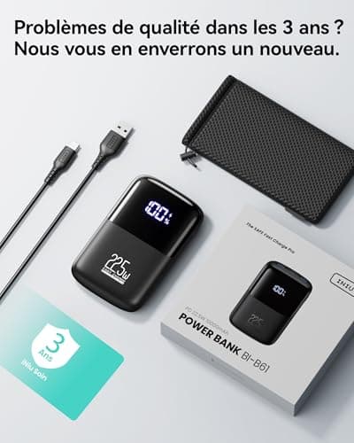 INIU Batterie Externe, Mini 10000mAh 22.5 W Power Bank Charge Rapide Chargeur Portable, USB C Out & Input Powerbank avec Support pour iPhone 16 15 14 13 Pro Max Plus Samsung S23 S22 AirPods iPad etc