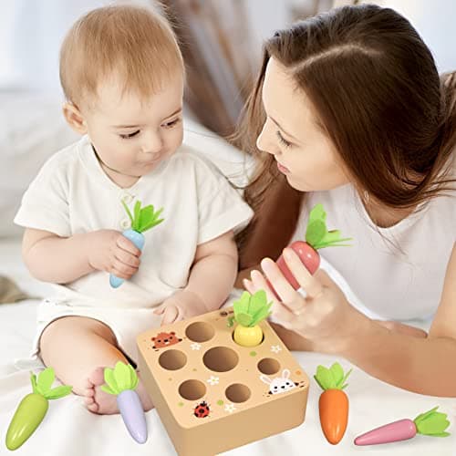 KMTJT Jeux Montessori 1 an | Jouet Bebe 1 2 3 an | Jouet Enfant 1 an | Jeu De Récolte De Carottes en Bois | Jouets D'activité Et De Développement | Cadeau Paques Bebe 2 3 Ans