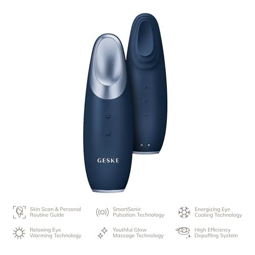 GESKE | SmartAppGuidedTM Warm & Cool Eye Energizer | 6 in 1 | Masseur oculaire | Masseur anti-cernes | Supprimer les poches sous les yeux et les paupières tombantes | Massage électrique des yeux