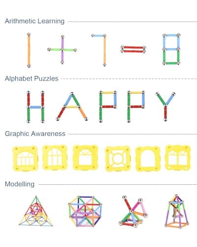 Kureny 325 Pièces Blocs Magnétiques Jouets éducatifs pour Enfants,Construction Magnetique Enfant,Bâtons Magnétiques,3D Construction Jouets Educatif Jeux Cadeaux pour Enfants à Partir de 4 Ans