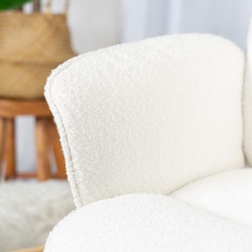 MEUBLE COSY Chaise de Bureau Fauteuil Coiffeuse Chambre Ergonomique Siège Pivotant Hauteur Réglable avec Accoudoir en Bouclette sans roulettes Capacité 120 kg Blanc, 66x63x82-94cm