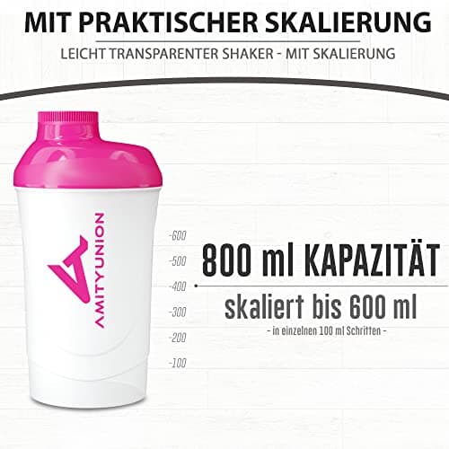 Protein Shaker Protein Shake Deluxe 800 ml - shaker protéiné étanche, sans BPA avec tamis et tartre pour les shakes crémeux de poudre de protéine de lactosérum - tasse de fitness en Rose