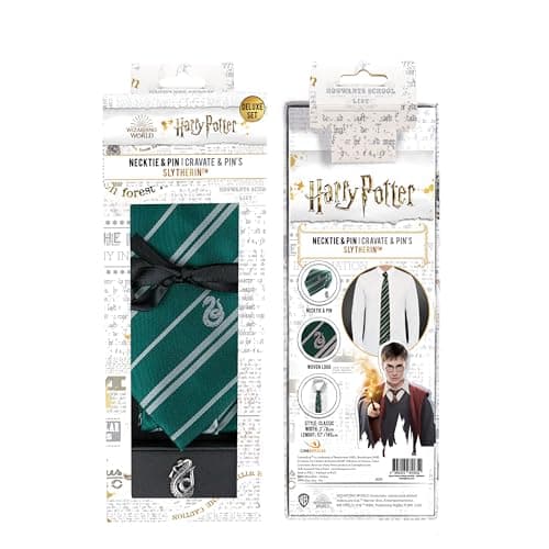 Cinereplicas - Harry Potter - Cravate avec Pin's - Edition Deluxe - Licence Officielle - Serpentard - Taille Unique - 100% Microfibres - Vert