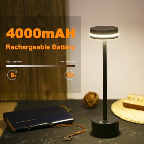 Neoglint Lampe de Bureau Sans Fil, Lampe de Table Tactile À Intensité Variable, 4000 mAh, 7,5 W, Lampe de Chevet Portable en Métal Rechargeable de 31 cm de Haut (Noir)