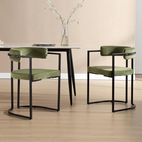 Wahson Chaises de Salle a Manger en Velours Lot de 2 Chaise Salle à Manger avec Accoudoirs Dossier Chaise de Cuisine Pied en Métal, Chaise Velours pour Salle à Manger/Restaurant, Vert
