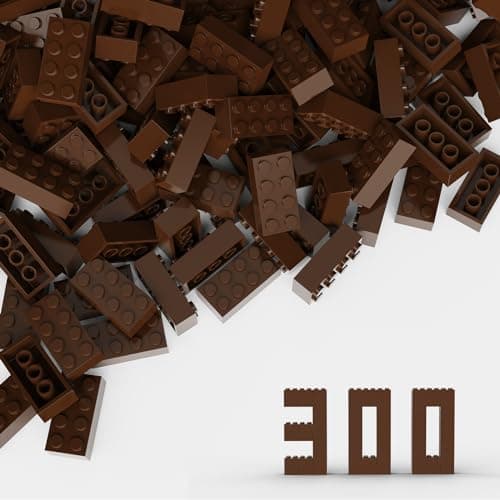 TTEHGB TOY Bloc de brique classique en vrac 2 x 4, 300 pièces marron brique de construction, compatible avec les pièces Lego et pièces 3001 (couleur: marron)