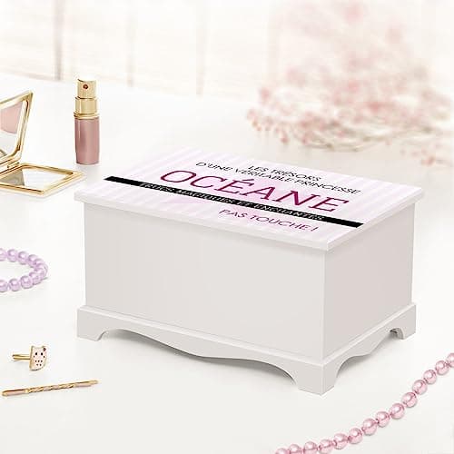 Maverton Boîte à Musique avec personnalisation pour elle - Boîte à Bijoux Musicale décorative pour bébé - rangement bijoux pour fille - amie - pour anniversaire - Noël - Pas touche