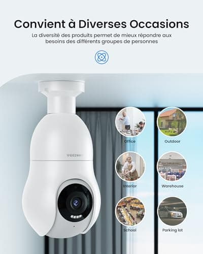 VEEZOOM 2K Ampoule Camera Surveillance WiFi, IP Caméra Ampoule Intérieur sans Fil de Lampe E27 avec Suivi Automatique, 30m Vision Nocturne Coloré, Discussions en Temps Réel, WS-D1