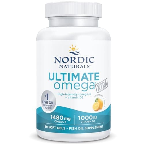 Nordic Naturals, Ultimate Omega Xtra, 1480mg, avec EPA, DHA et Vitamine D3, Haute Dosé, Goût Citron, 60 Capsules molles, Testé en Laboratoire, Sans Soja, Sans Gluten, Sans OGM