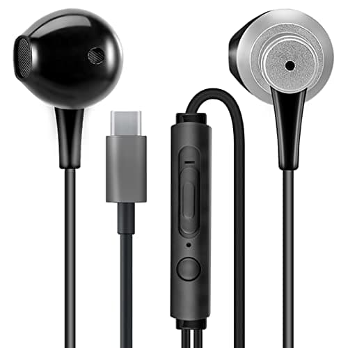 MAS CARNEY Écouteurs Filaire Type C TH4, Casque USB C avec Micro et Contrôle du Volume, pour Samsung, Xiaomi, iPad Pro, Huawei, OnePlus, Google Pixel et Autres périphériques d'interface de USB C- Noir