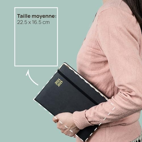 POPRUN Agenda 2025 Semainier 22 x 16,5 cm De Août 2024 à Déc 2025, Premium Planner Scolaire 17 Mois, Couvercle en cuir de coton PU, Onglets Mensuels, Papier Certifié FSC® 100 g/m2 - Marron
