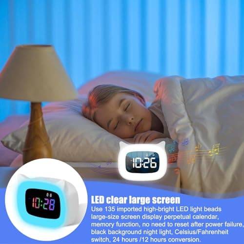 Réveil numérique pour enfants - Réveil avec lumière - Réveil pour enfants - Réveil avec fonction snooze avec veilleuse - 18 sonneries - Double alarme - Modes snooze - 12/24 heures