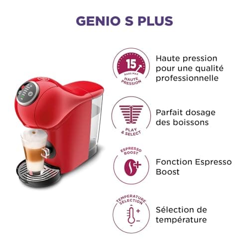 Krups Nescafé Dolce Gusto Machine à café capsules, Cafetière multi-boissons, Haute pression, 15 bars, Programmable, Arrêt automatique, Compact, Genio S Plus, Rouge KP340510