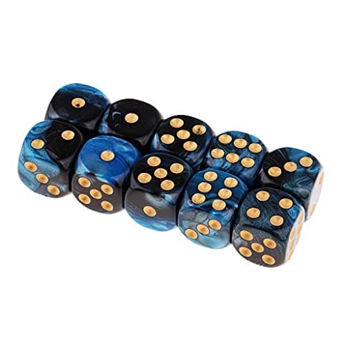 B Blesiya Set 10 Dés à Jouer 6 Faces en Résine Dice D6 D&D TRPG pour Jeux de Société Party Bar -16mm - Bleu + Noir
