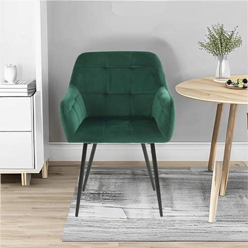 Higliocas Chaise Salle a Manger Lot de 4 - Fauteuil de Cuisine Velours Vert - Chaise Accoudoirs Moderne Rembourrées avec Pieds en Métal, Vert-4
