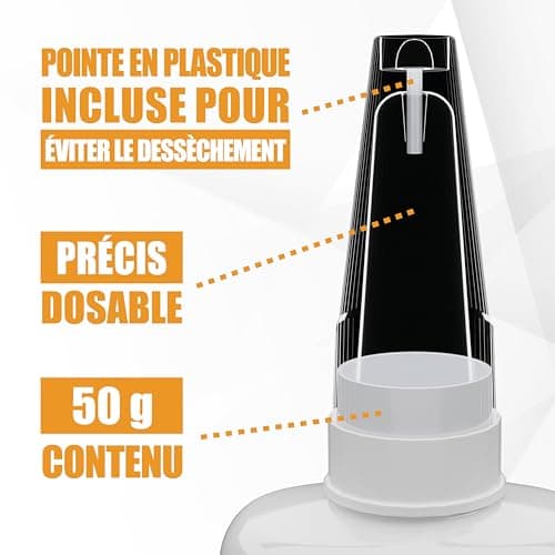 Colle forte gel 50 g – ne coule pas & ultra précise – super glue résistante à l’eau, à la chaleur & aux vibrations – colle universelle plastique, bois, métal, verre – bouchon aiguille – KRAFTPROTZ