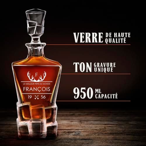 Maverton Ensemble à whisky pour homme - Avec motif décoratif - Décanteur et 2/4 / 6 verres gravés - Set élégant pour lui - Ensemble à whisky au design unique avec personnalisation - Style