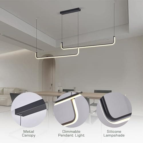 KSIBNW Lustre Suspension Luminaire LED 36W Dimmables, Moderne Lustre Salon Luminaire Suspension Noir Métal Lampe Suspension avec Télécommande & APP Contrôle 2700K-6500K Luminosité Réglable