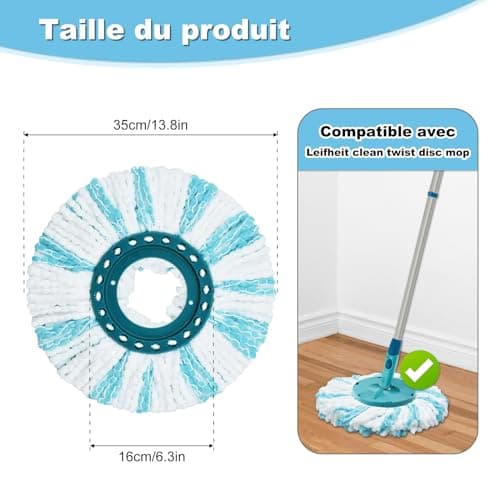 Têtes de Rechange Balai Serpillère Compatible avec Leifheit Clean Twist Disc Mop, Chiffons de Franges de Remplacement en Microfibres
